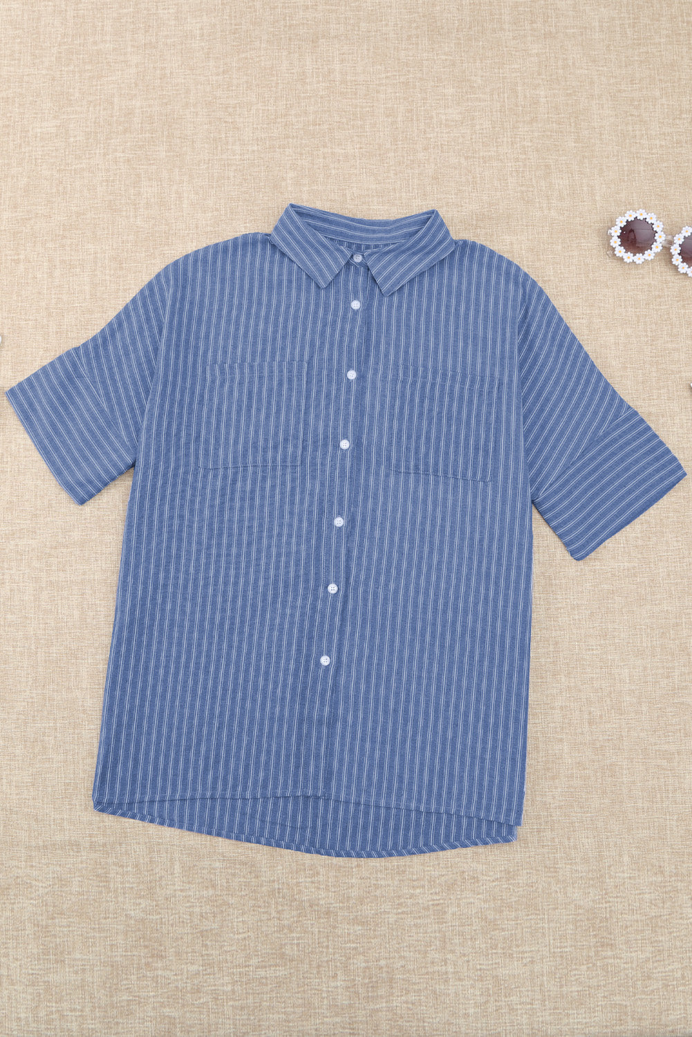 Women's Striped Button-Up Short Sleeve Shirt