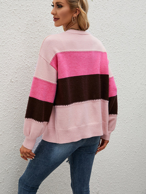 Women's Striped Colorblock Jacket Cardigan Sweater