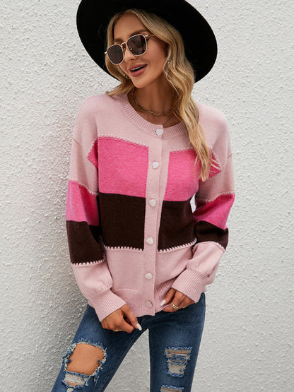 Women's Striped Colorblock Jacket Cardigan Sweater