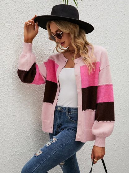 Women's Striped Colorblock Jacket Cardigan Sweater