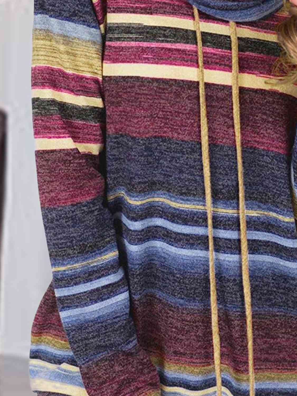 Women's Striped Drawstring Cowl Neck Sweatshirt