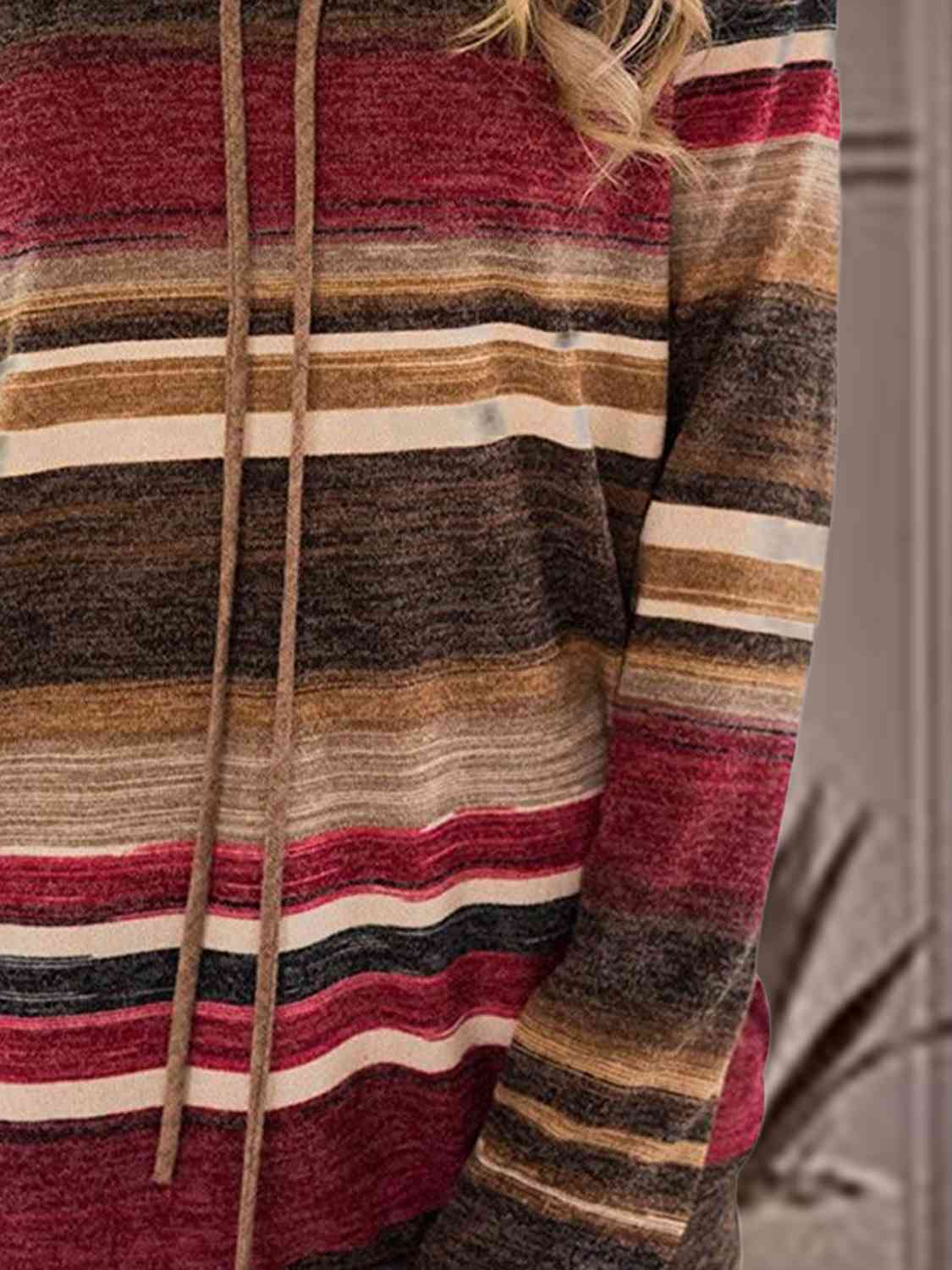 Women's Striped Drawstring Cowl Neck Sweatshirt