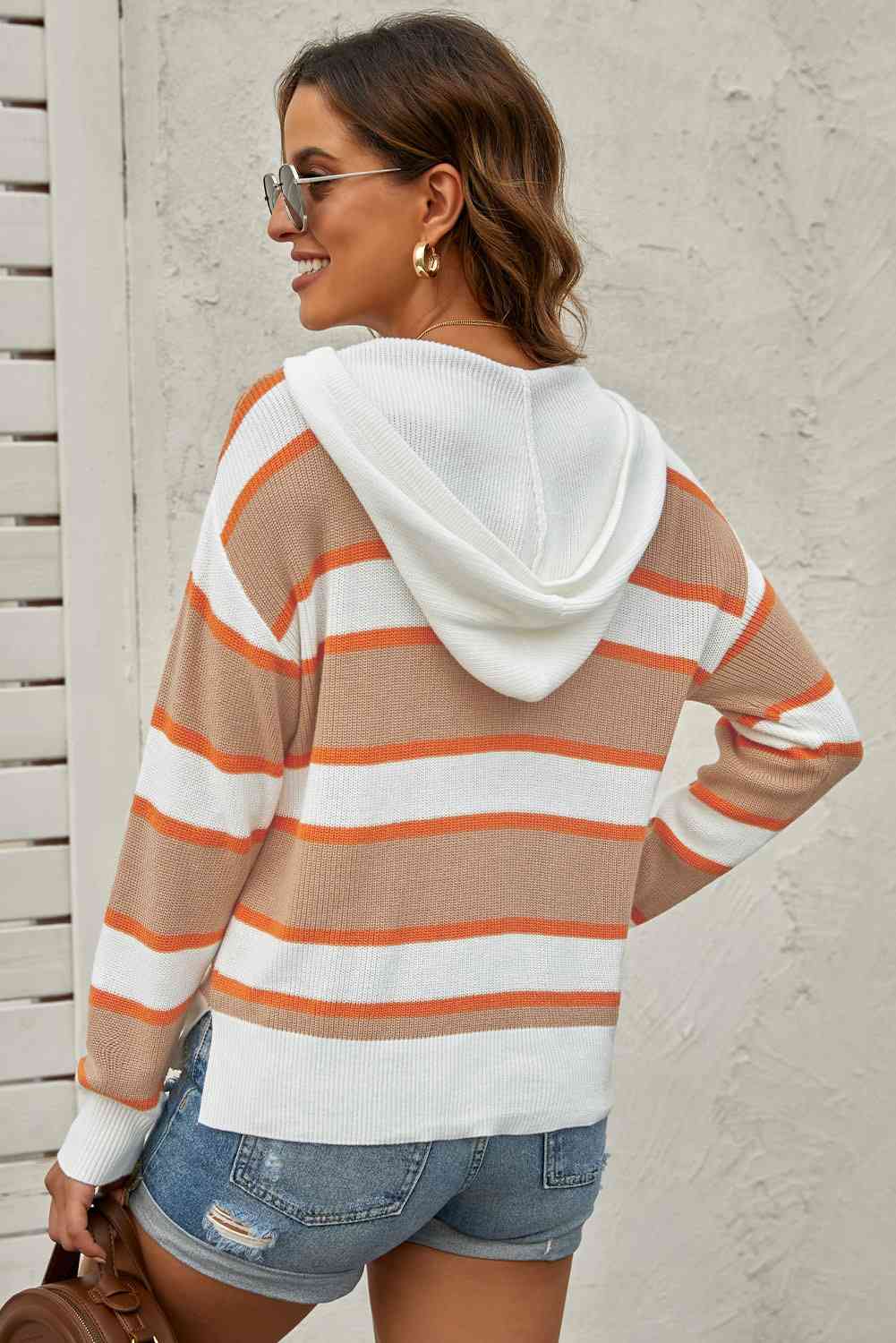Women's Striped Drawstring Hooded Sweater