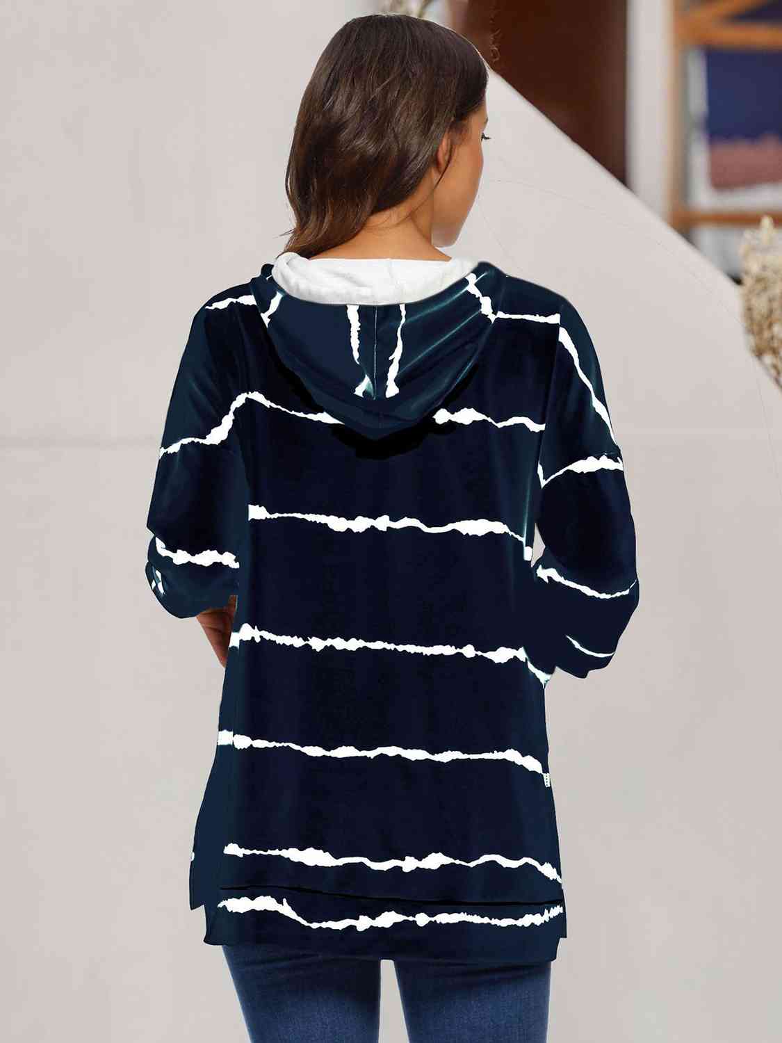 Women's Striped Drawstring Hoodie with Pockets