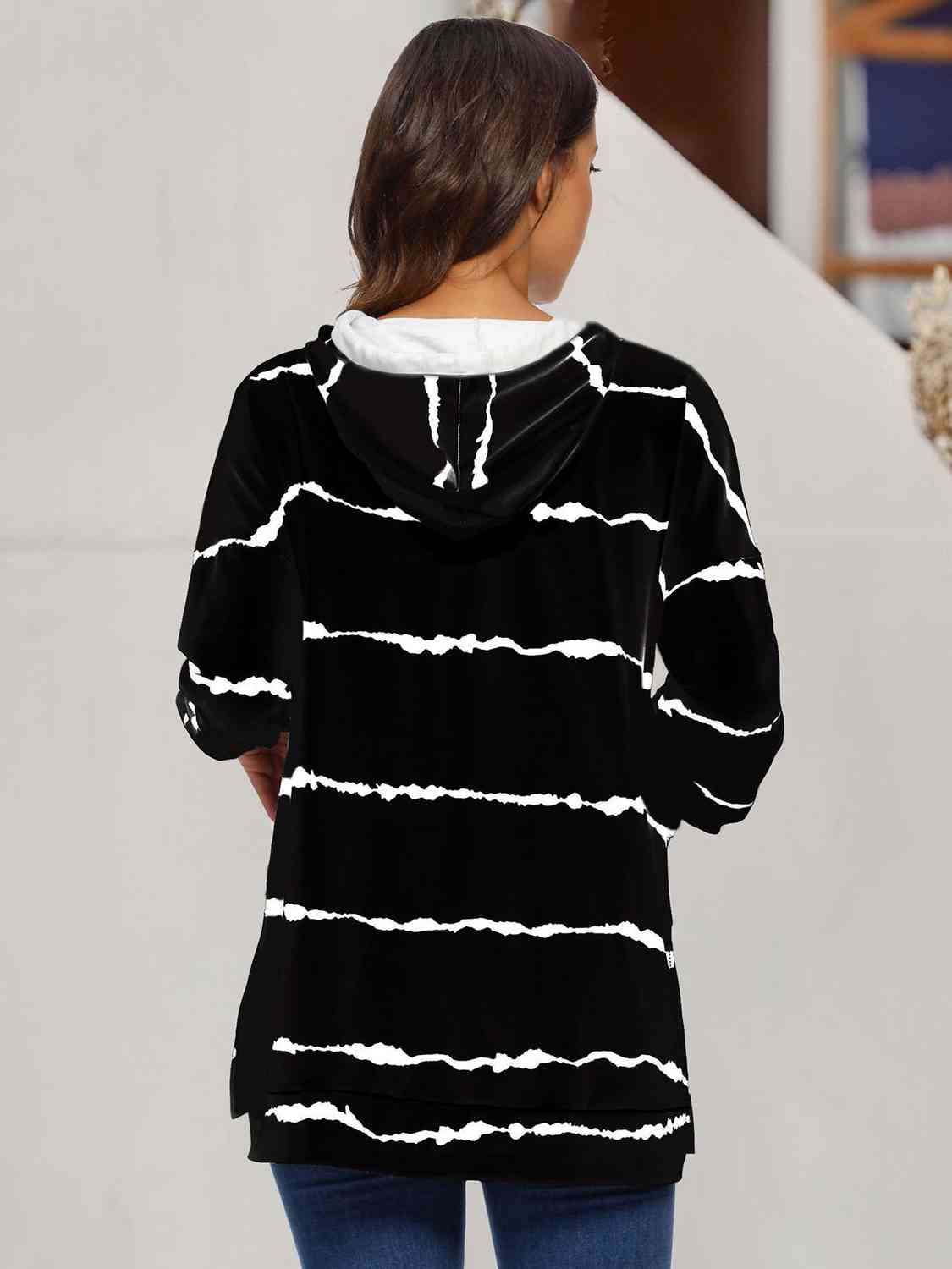 Women's Striped Drawstring Hoodie with Pockets