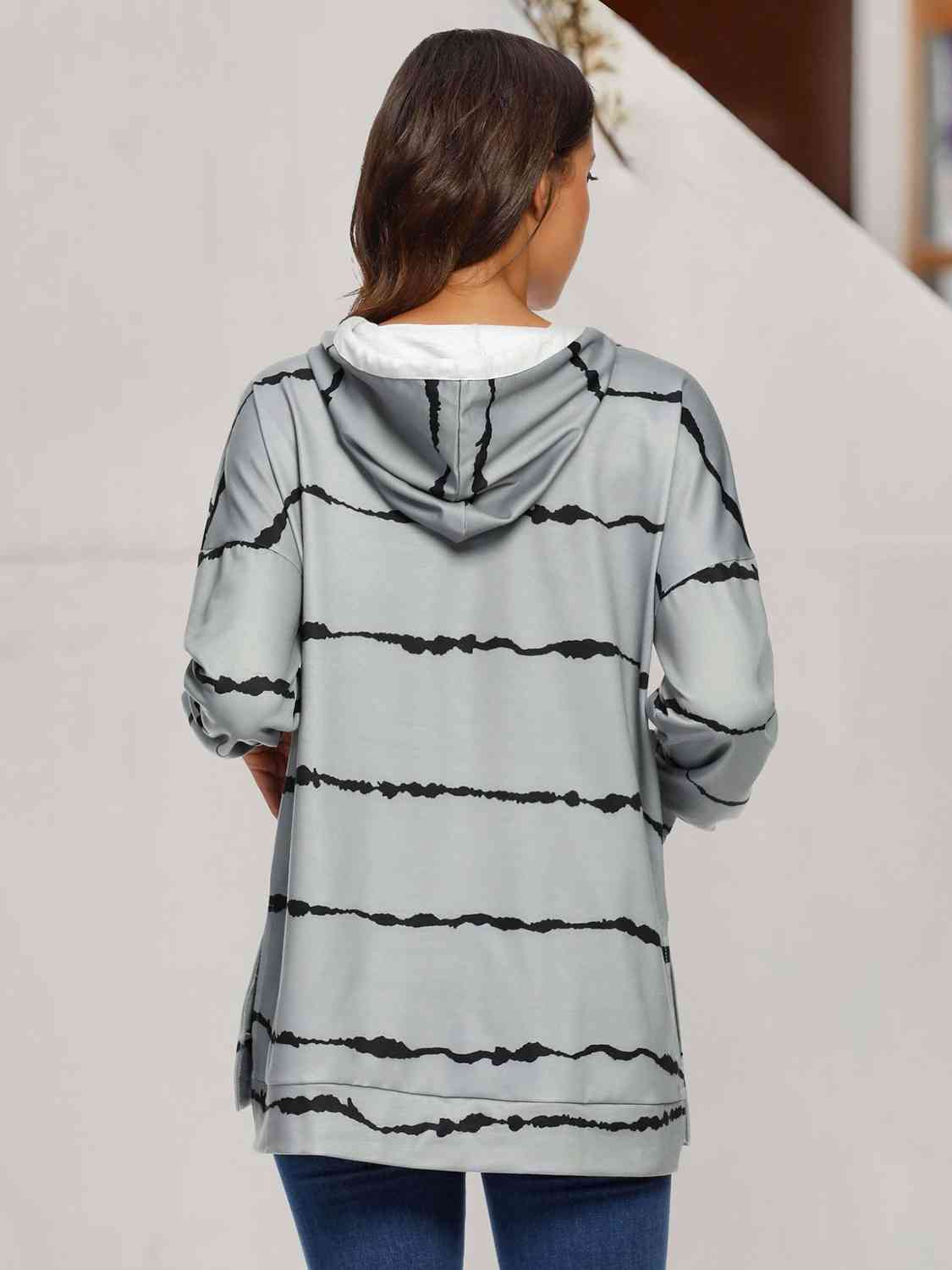 Women's Striped Drawstring Hoodie with Pockets