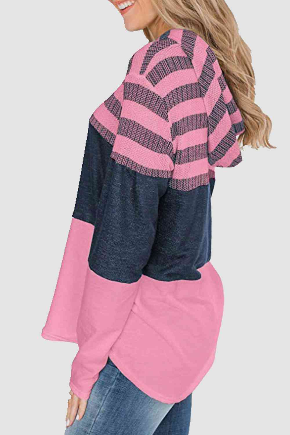 Women's Striped Drawstring Long Sleeve Hoodie