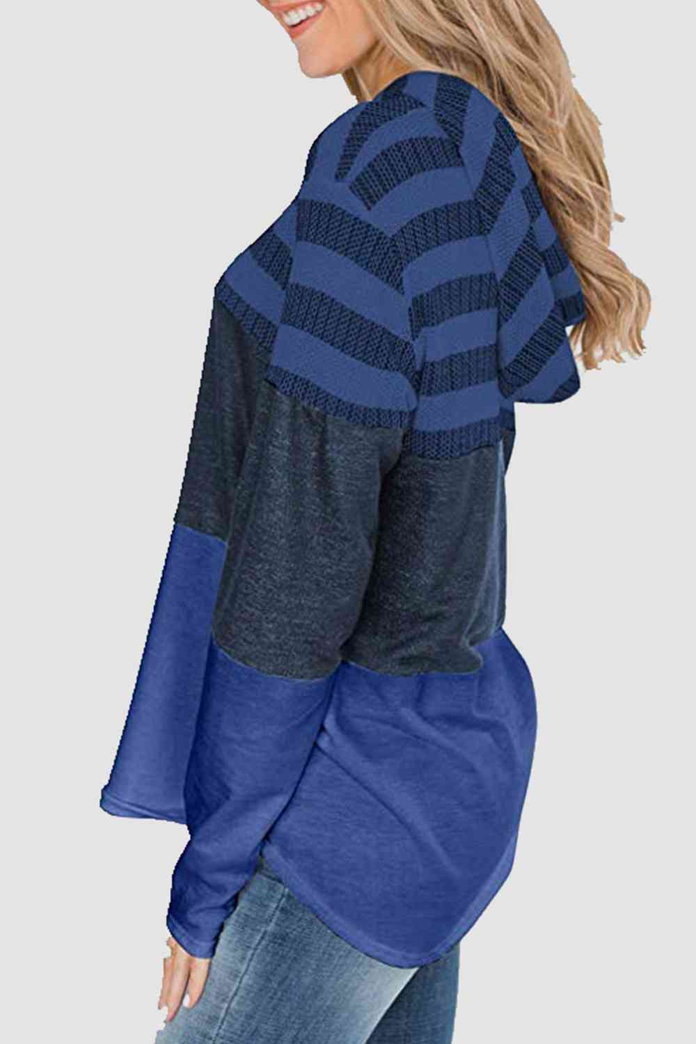 Women's Striped Drawstring Long Sleeve Hoodie