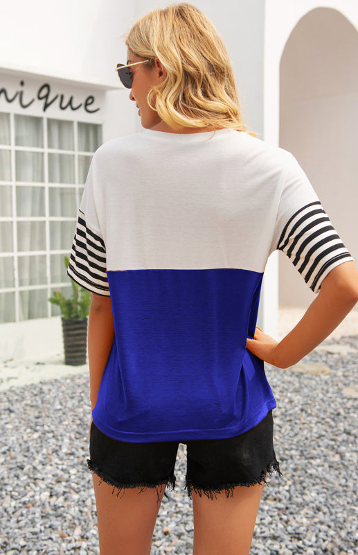 Women's Striped Patchwork T-Shirt Blue