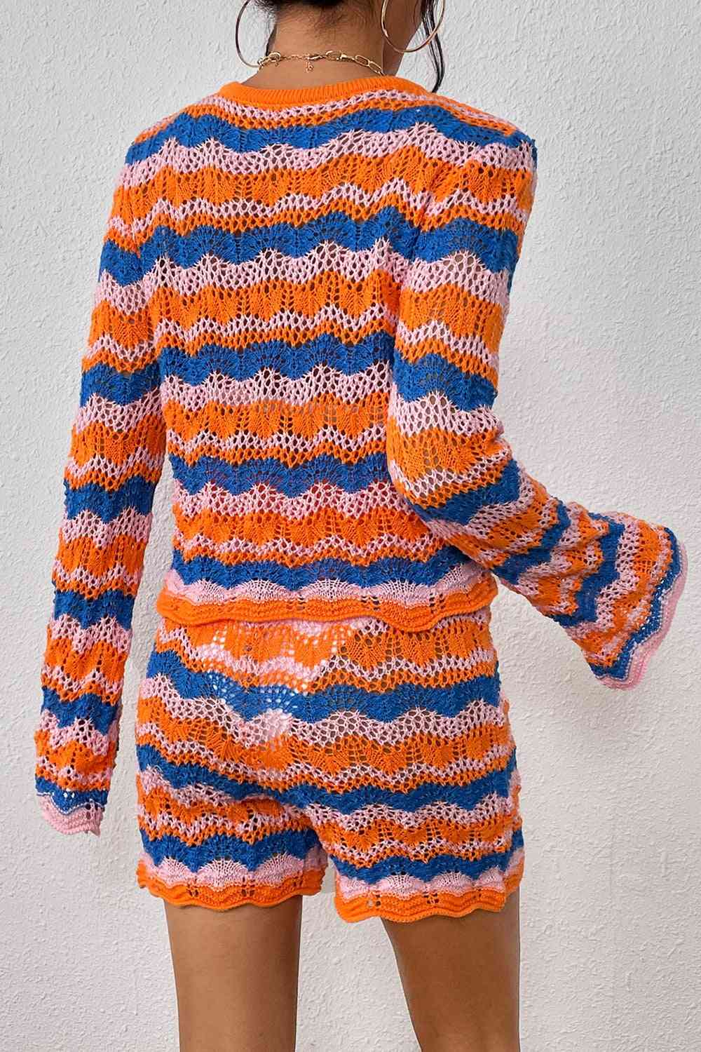 Women's Striped Sweater and Knit Shorts Set