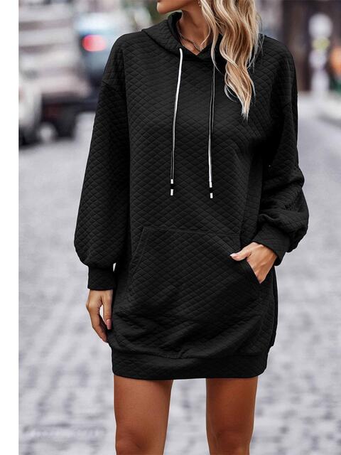 Women's Textured Drawstring Tunic Hoodie Black