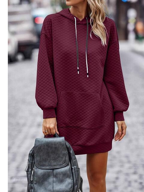 Women's Textured Drawstring Tunic Hoodie Wine