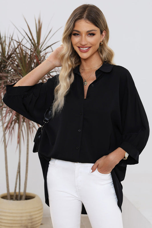 Women's Three-Quarter Sleeve Slit Shirt Black