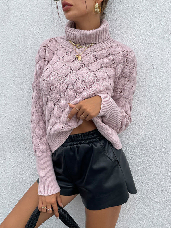 Women's Turtleneck Pullover Diamond Knit Sweater