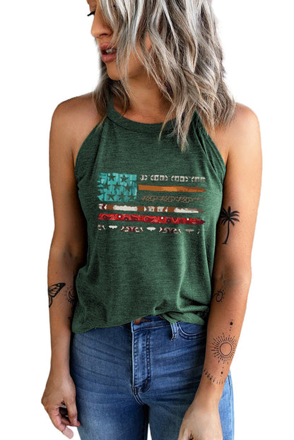 Women's US Flag Graphic Round Neck Tank