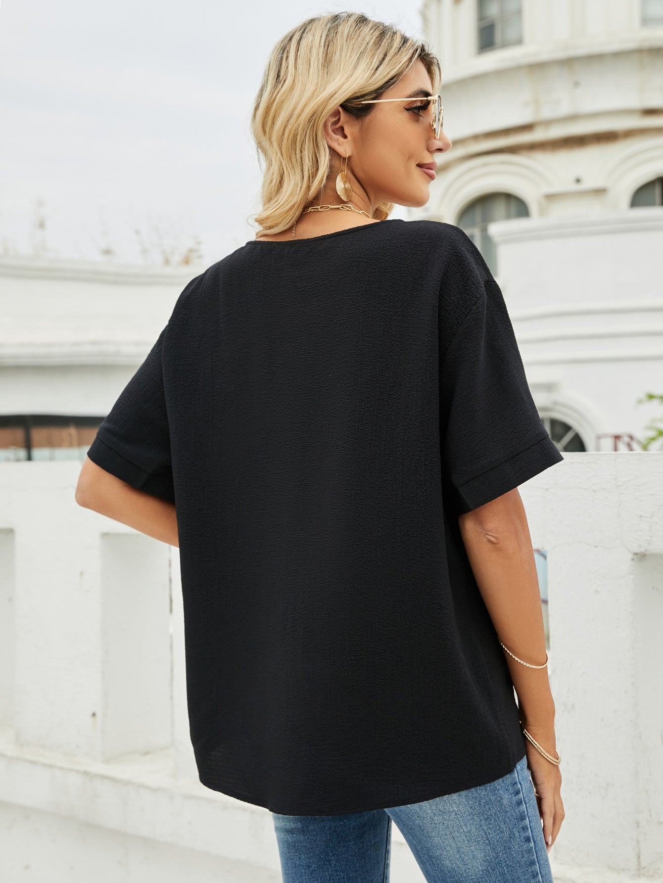 Women's V-Neck Dropped Shoulder Shirt