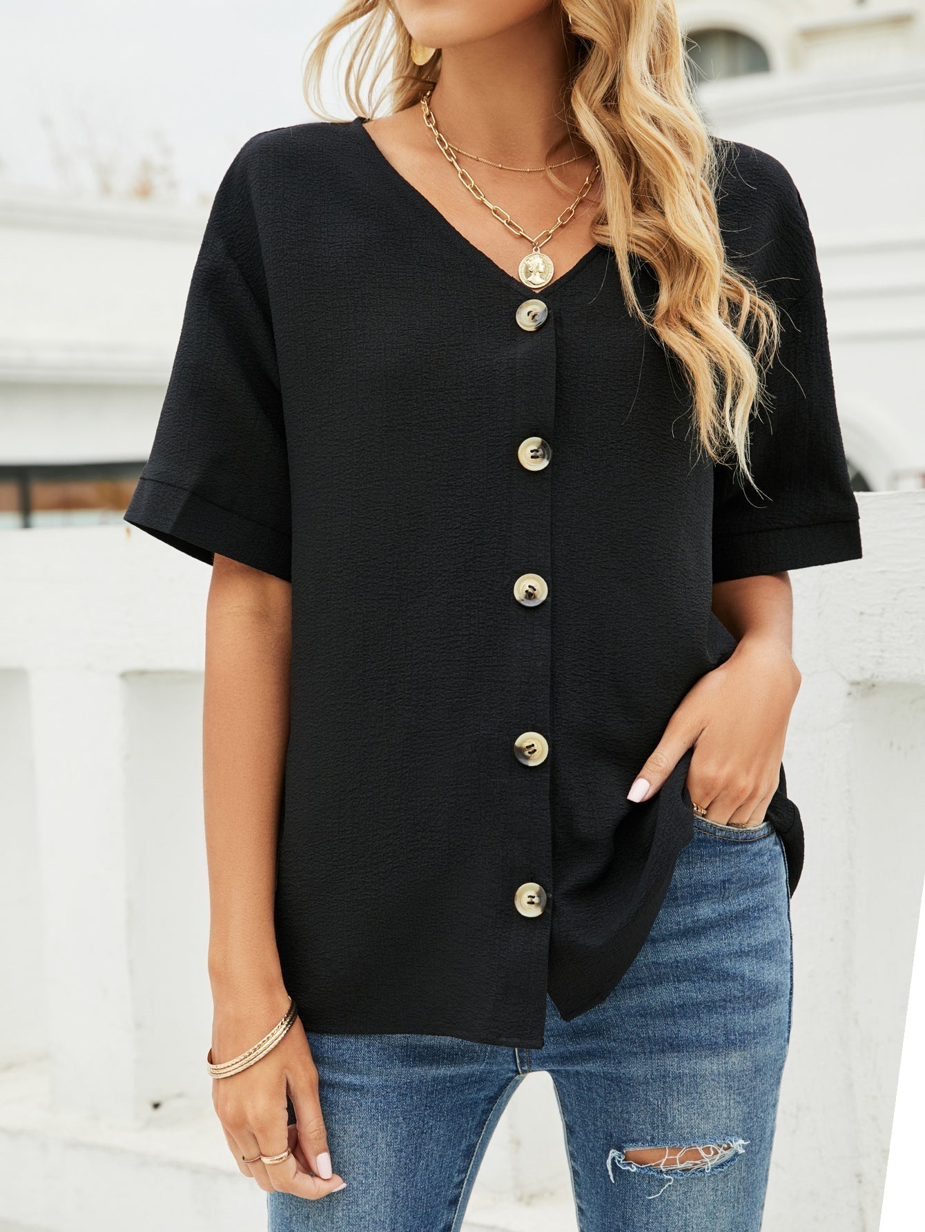 Women's V-Neck Dropped Shoulder Shirt