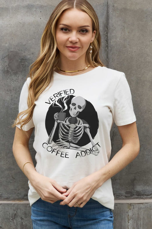 Women's Verified Coffee Addict Graphic Cotton Tee Bleach