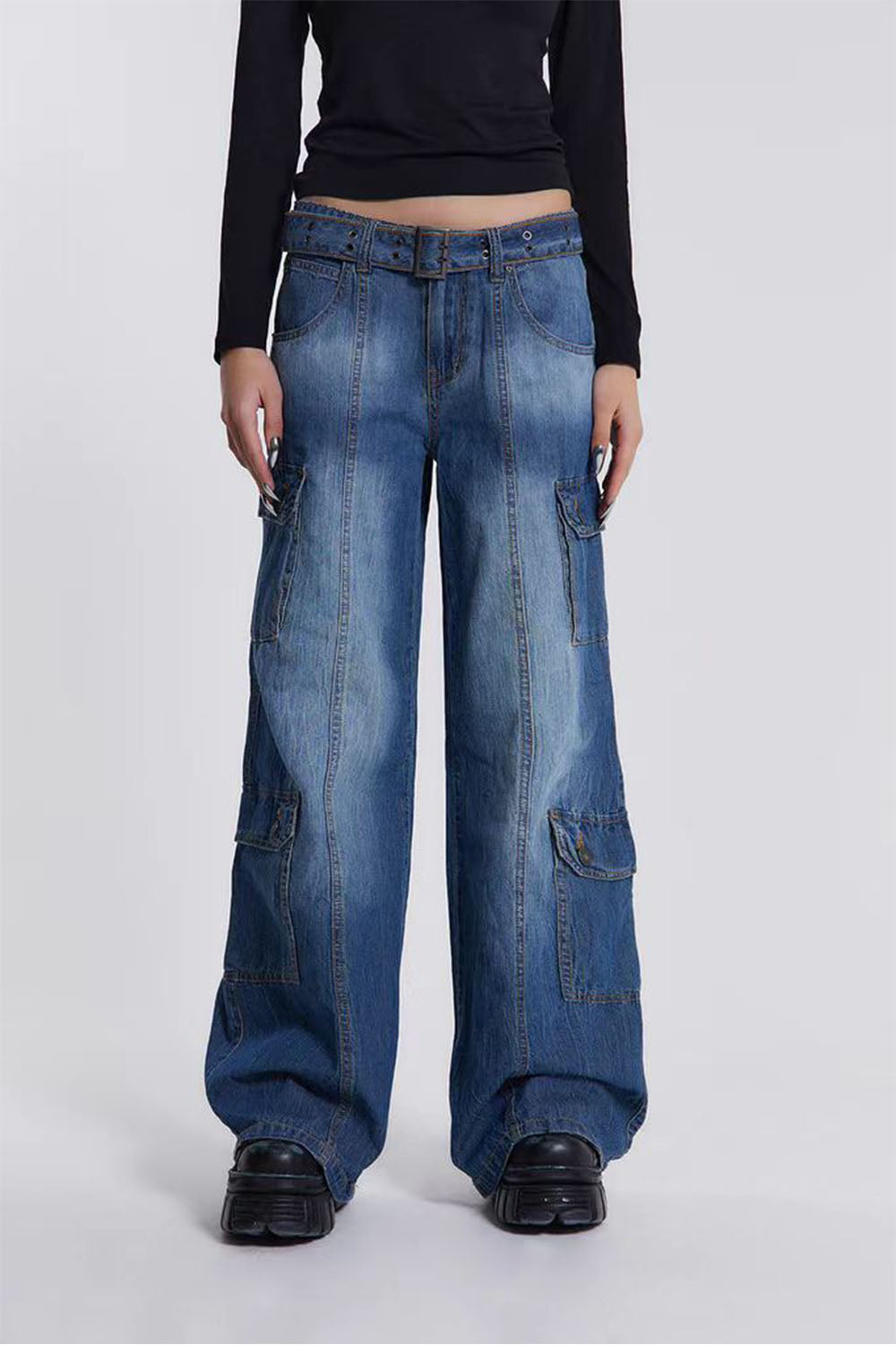 Women's Washed Button Fly Jeans Dark