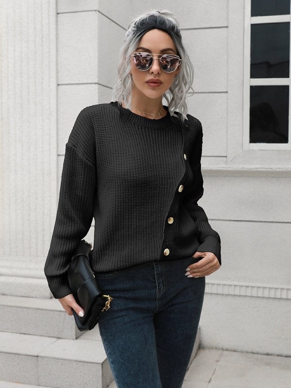 Women's button loose long sleeve sweater Black