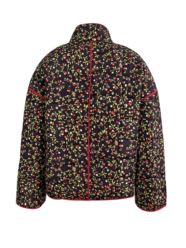 Women's casual loose printed quilted jacket