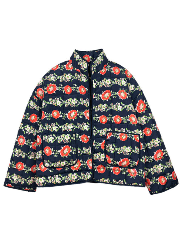 Women's casual loose printed quilted jacket