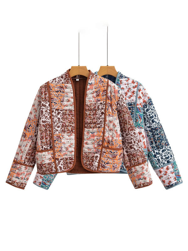Women's casual loose printed quilted jacket coat