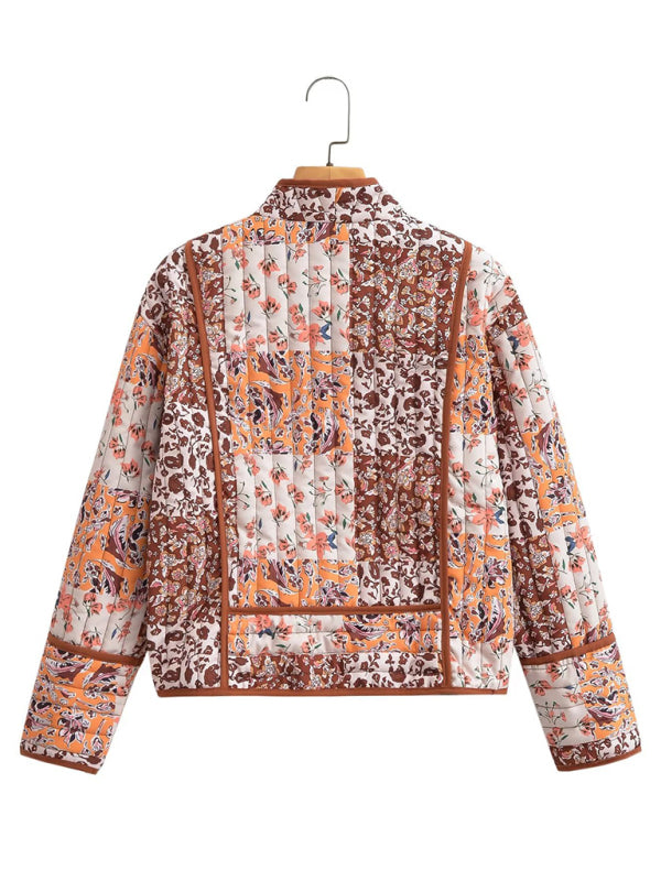 Women's casual loose printed quilted jacket coat