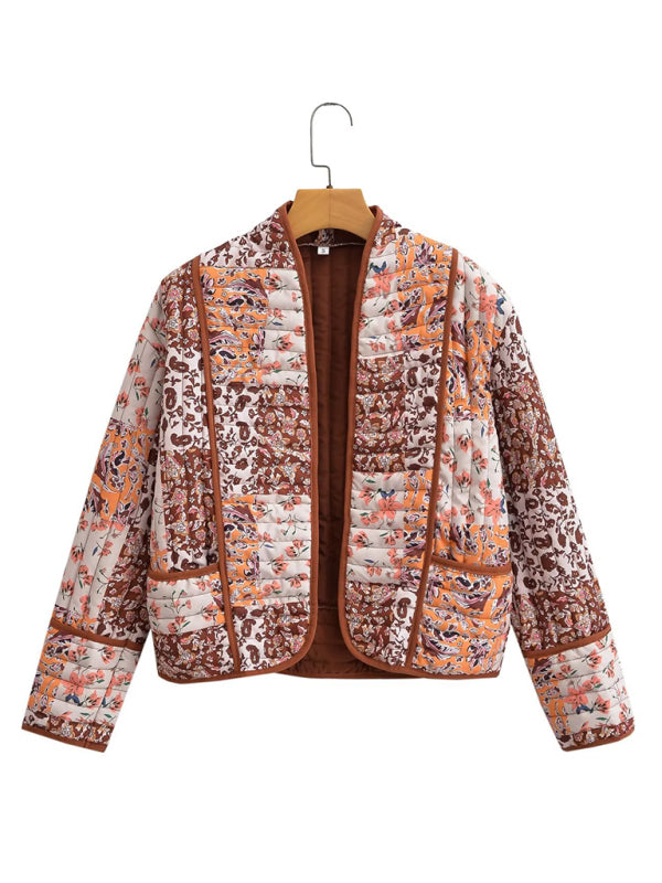 Women's casual loose printed quilted jacket coat