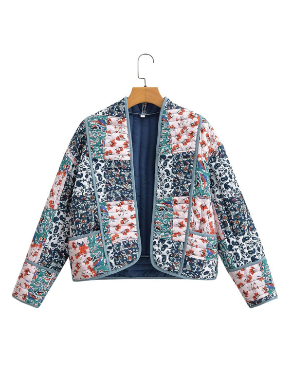 Women's casual loose printed quilted jacket coat