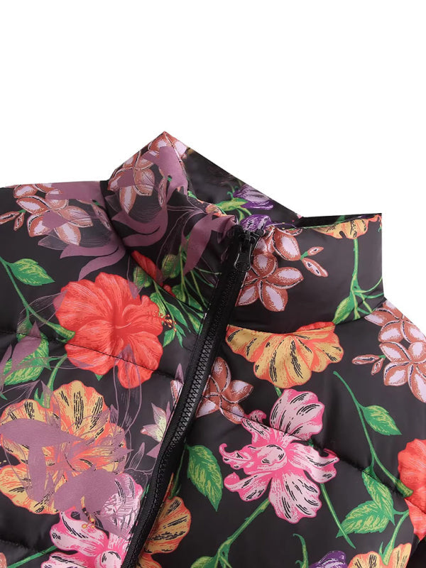 Women's floral print turtleneck Quilting coat