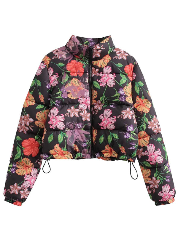 Women's floral print turtleneck Quilting coat