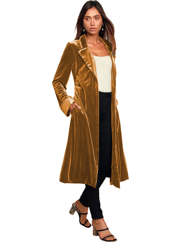 Women's gold velvet casual long lapel blazer