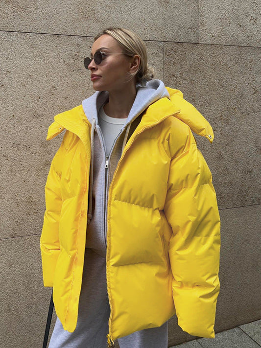 Women's loose quilted jacket loose coat top Yellow