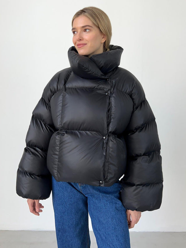Women's loose quilted jacket loose coat top Black