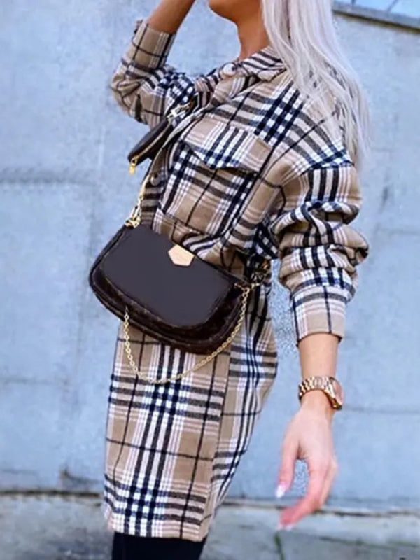 Women's new autumn and winter lapel plaid shirt jacket