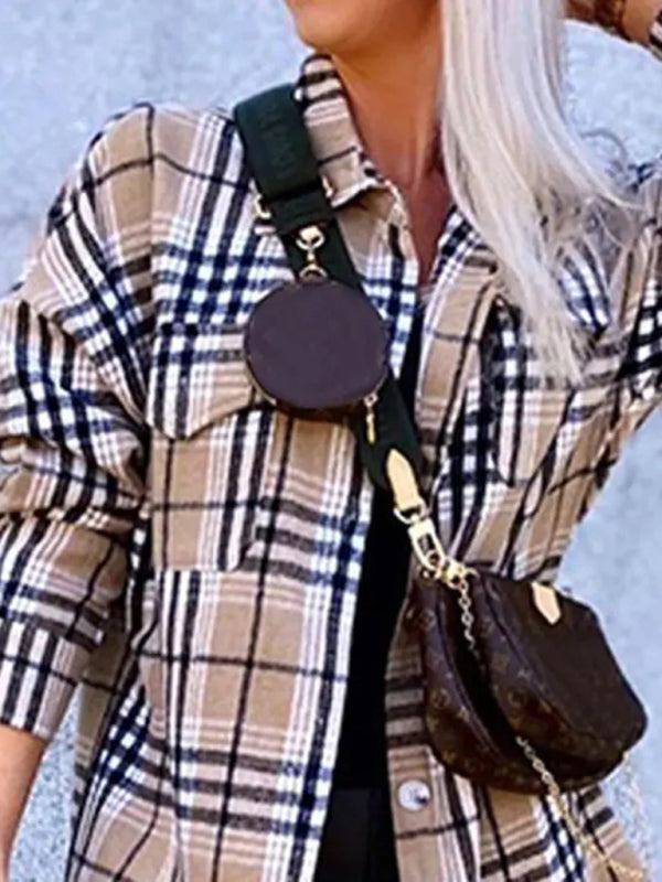 Women's new autumn and winter lapel plaid shirt jacket