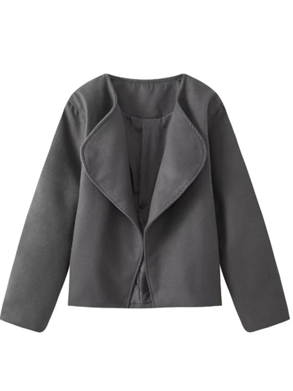 Women's new fashion solid color short cardigan woolen jacket