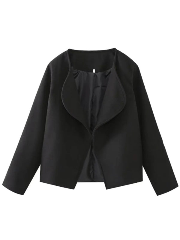 Women's new fashion solid color short cardigan woolen jacket