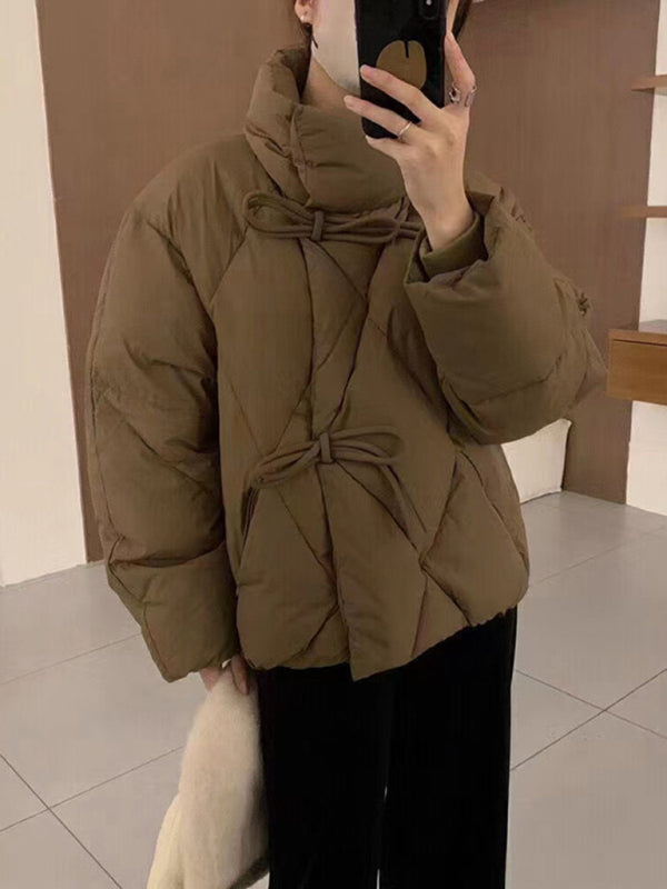 Women's new temperament Chinese knot warm bread coat short down jacket