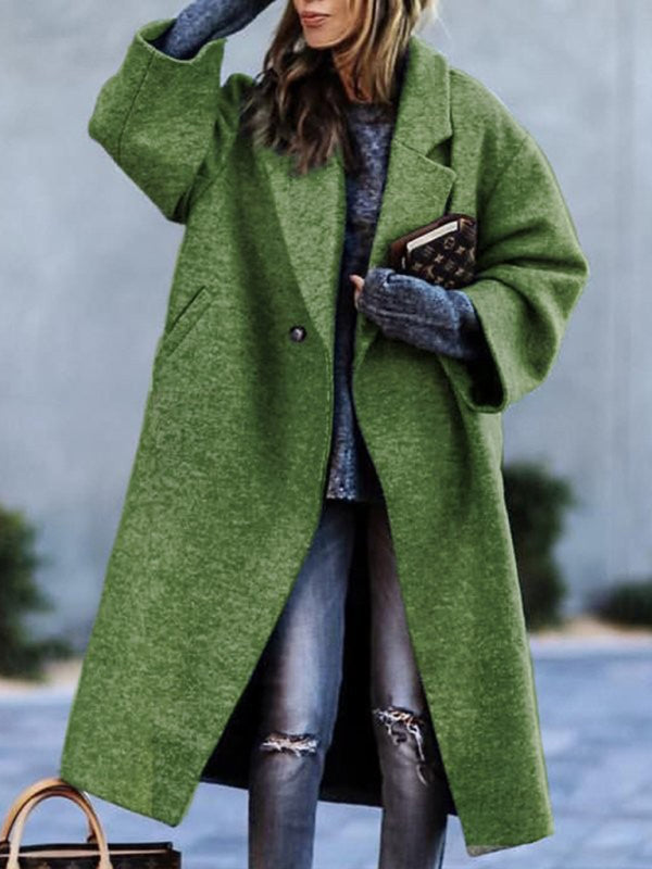 Women's new temperament commuting beltless lapel loose woolen jacket Green