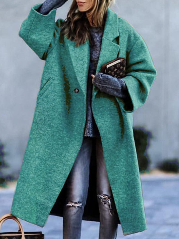 Women's new temperament commuting beltless lapel loose woolen jacket Spearmint viridis