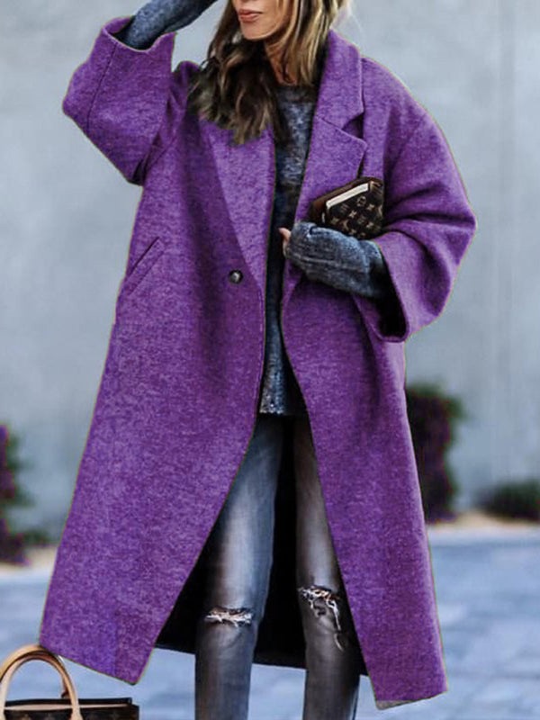 Women's new temperament commuting beltless lapel loose woolen jacket Purple