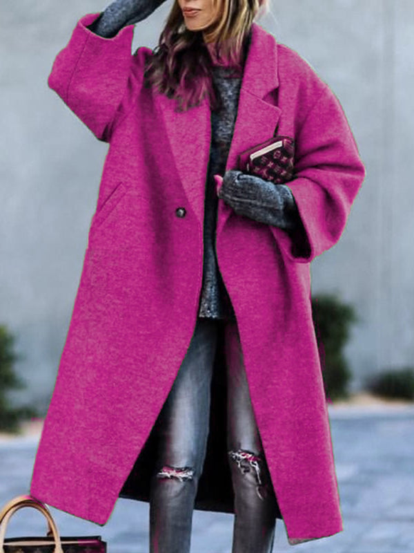 Women's new temperament commuting beltless lapel loose woolen jacket Rose