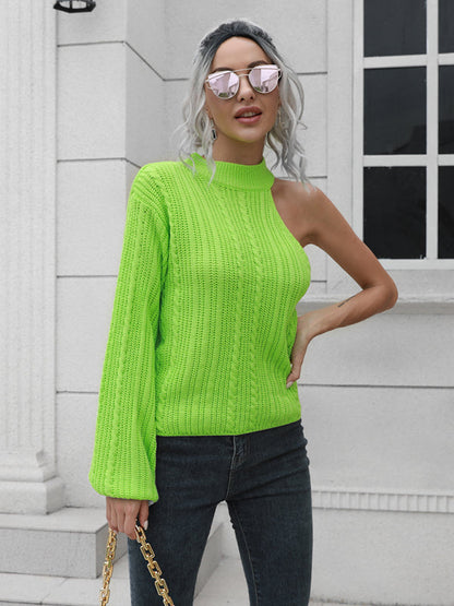 Women's one shoulder off shoulder sweater Green