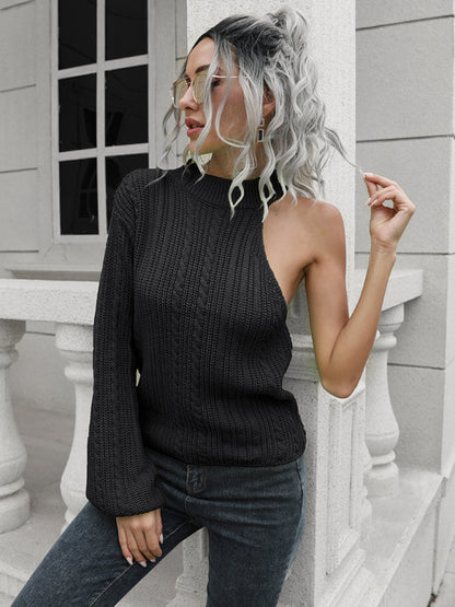 Women's one shoulder off shoulder sweater Black