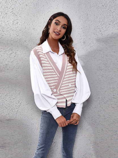 Women's stripe knitted Cardigan Sweater Vest