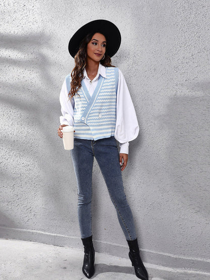 Women's stripe knitted Cardigan Sweater Vest