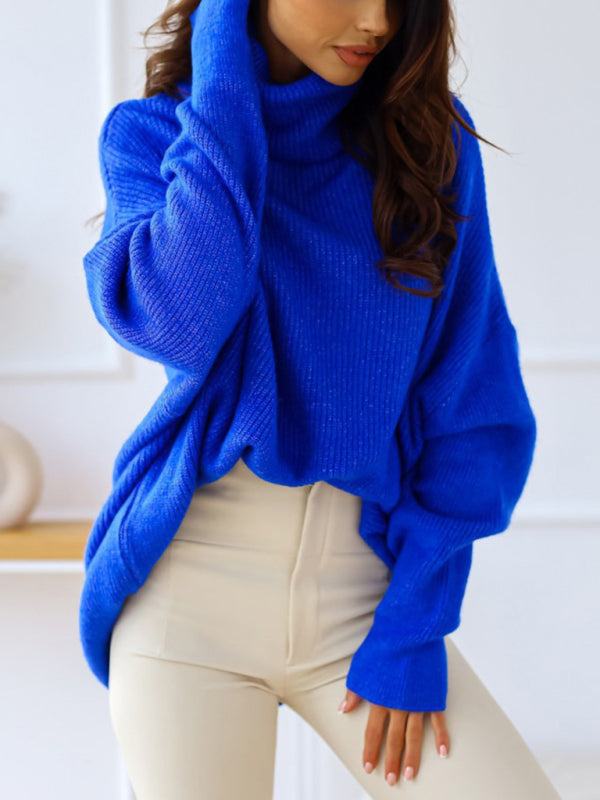 Women's turtleneck loose warm sweater Blue