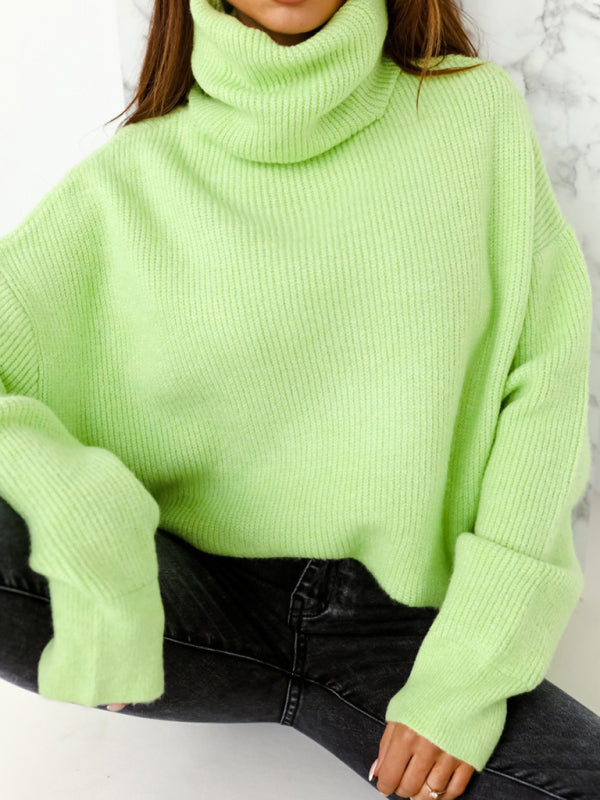 Women's turtleneck loose warm sweater Green